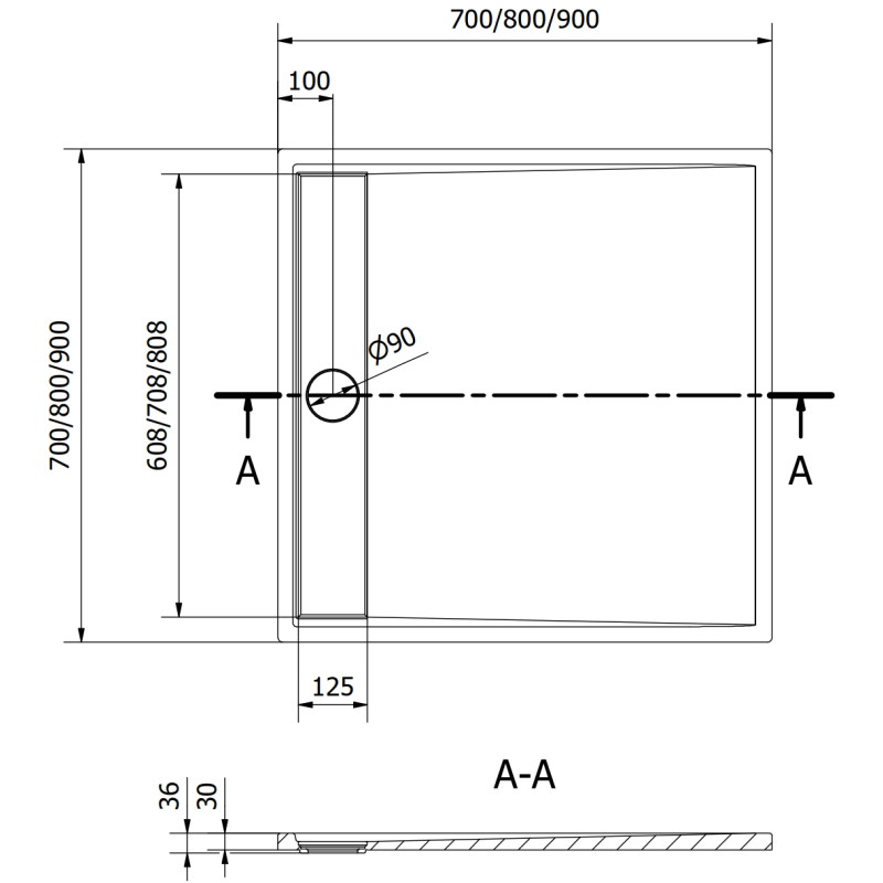 Mexen Amon ruudukujuline dušialus SMC 80 x 80 cm, hall - 4F618080