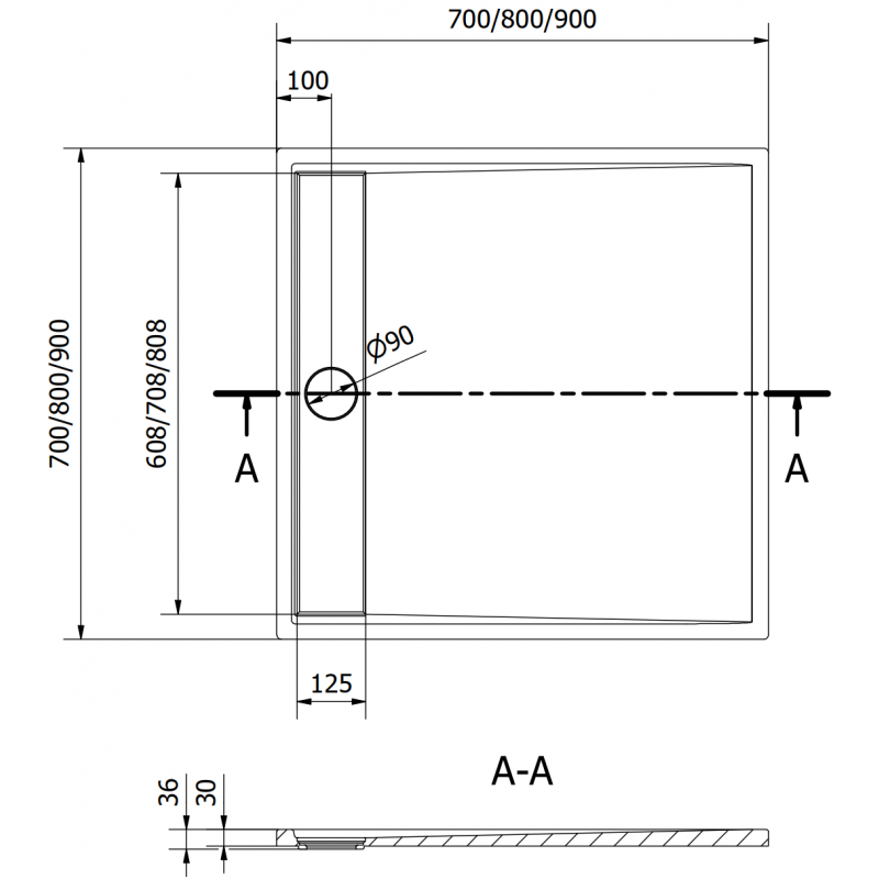 Mexen Amon quadrates Duschbak SMC 80 x 80 cm, schwaarz - 4F708080