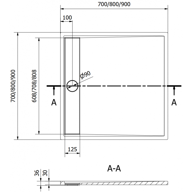 Mexen Amon square shower tray SMC 80 x 80 cm, black - 4F708080