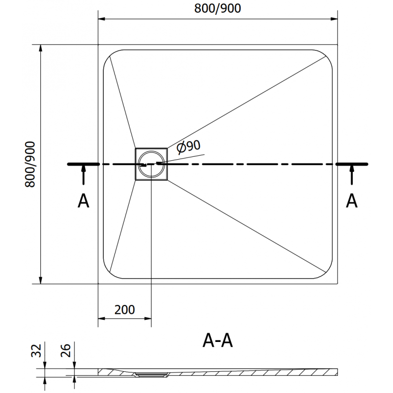 Mexen Bert vierkante douchebak SMC 80 x 80 cm, wit - 4K108080