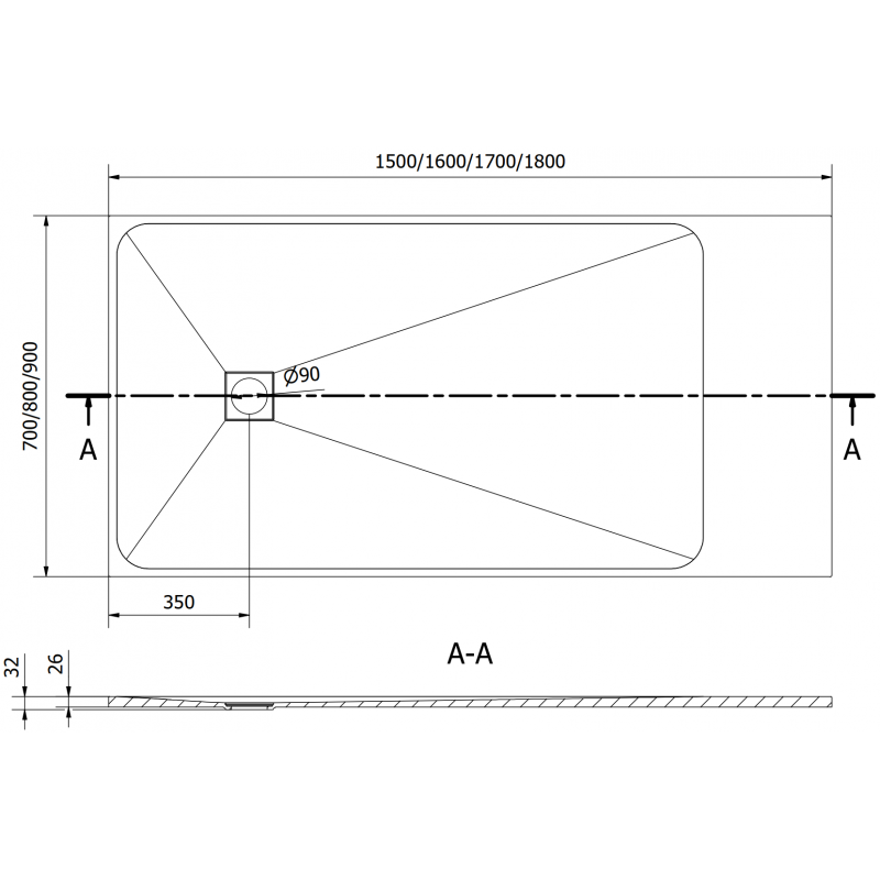 Mexen Bert brodzik prostokątny SMC 150 x 90 cm, biały - 4K109015