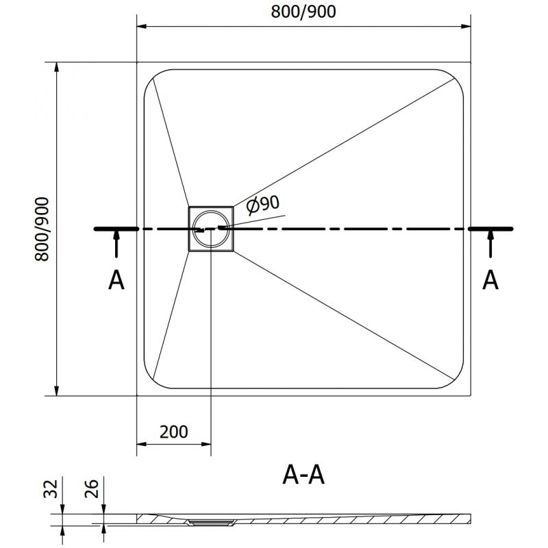 Mexen Bert vierkante douchebak SMC 80 x 80 cm, grijs - 4K618080