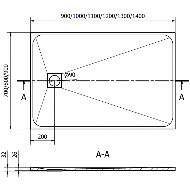 Mexen Bert base de duche retangular SMC 130 x 90 cm, preta - 4K709013