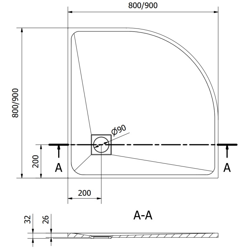 Mexen Bert poolringikujuline SMC dušialus 80 x 80 cm, valge - 4KR108080
