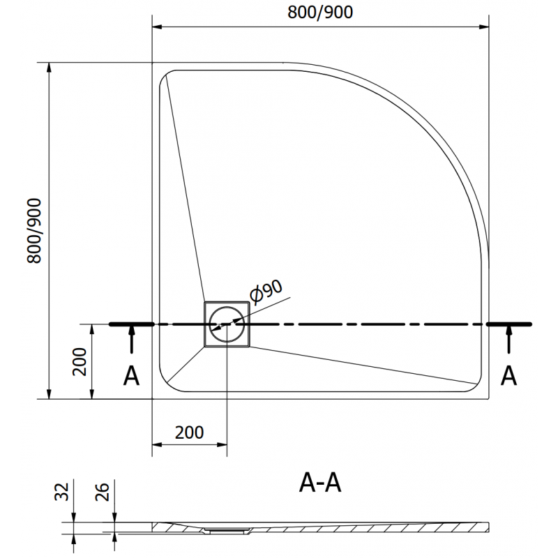 Mexen Bert brodzik półokrągły SMC 90 x 90 cm, szary - 4KR619090