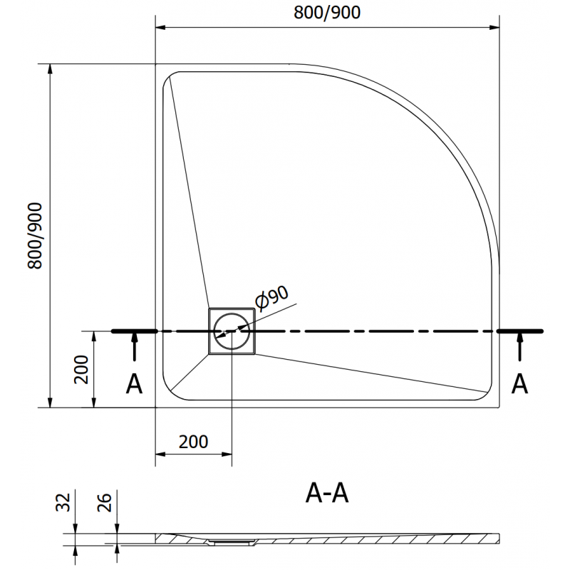 Mexen Bert Halbkreis-Duschwanne SMC 90 x 90 cm, schwarz - 4KR709090