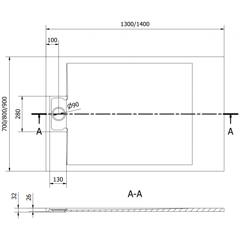 Mexen Otto rechteckige Duschwanne SMC 140 x 80 cm, weiß - 4N108014