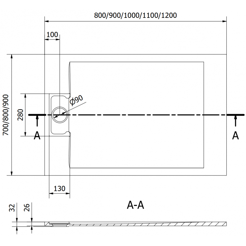 Mexen Otto brodzik prostokątny SMC 120 x 70 cm, czarny - 4N707012