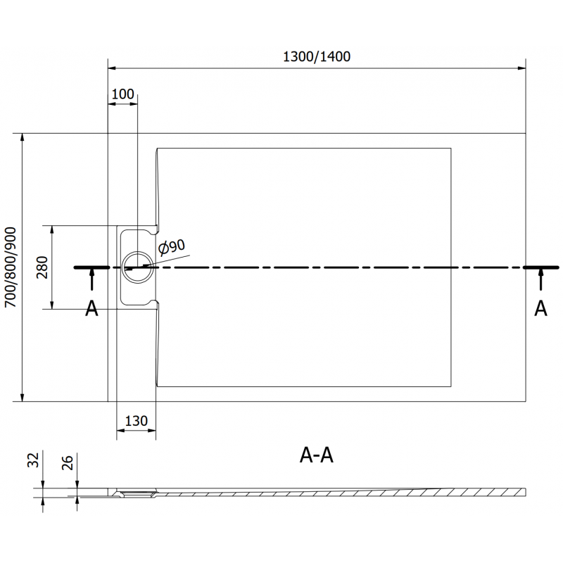 Mexen Otto brodzik prostokątny SMC 130 x 80 cm, czarny - 4N708013