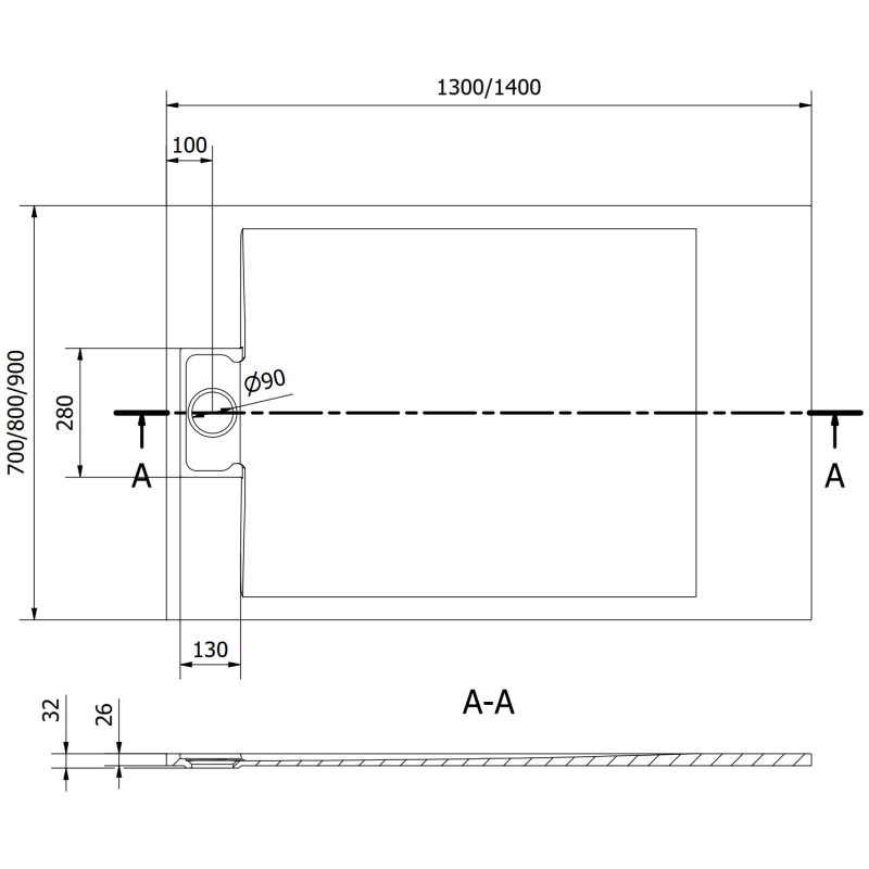 Mexen Otto ristkülikukujuline dušialus SMC 140 x 80 cm, must - 4N708014