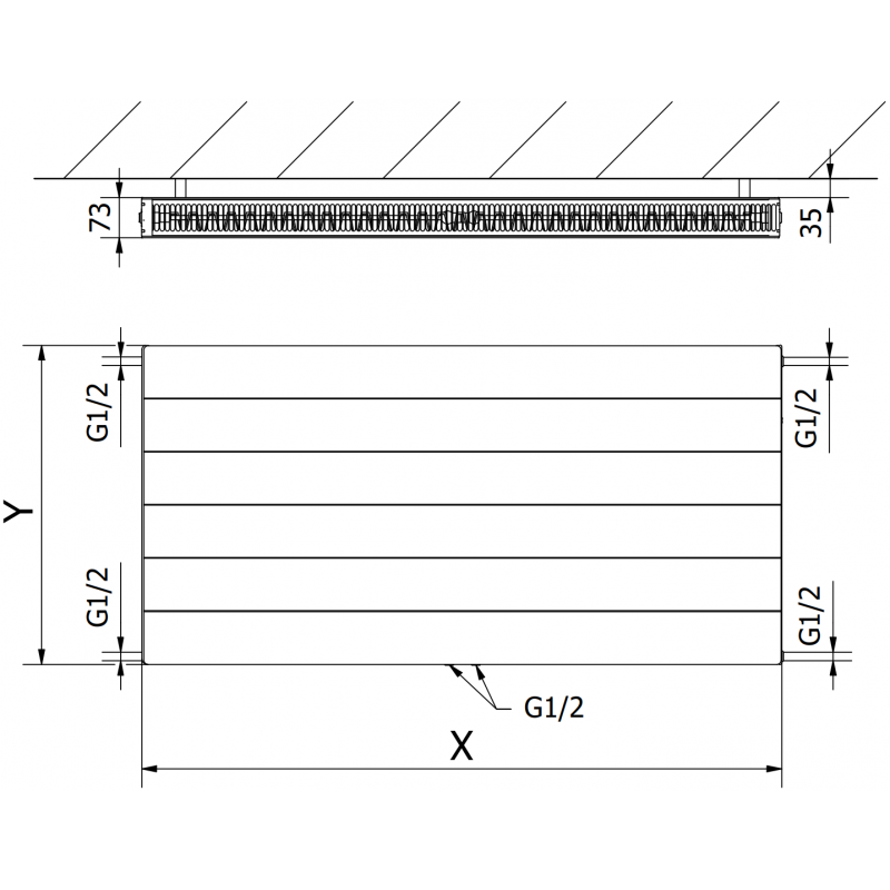 Mexen Line CCL21 panel radiator 900 x 500 mm, central bottom connection, 795 W, black - W6C21L-090-050-70