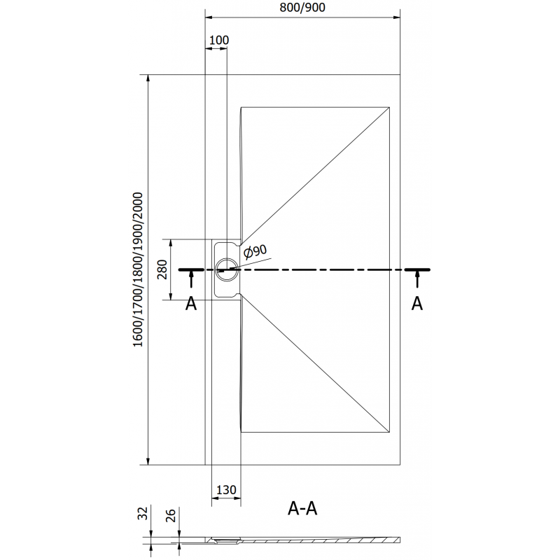 Mexen Egon rectangular tray SMC 160 x 80 cm, black - 4R708016