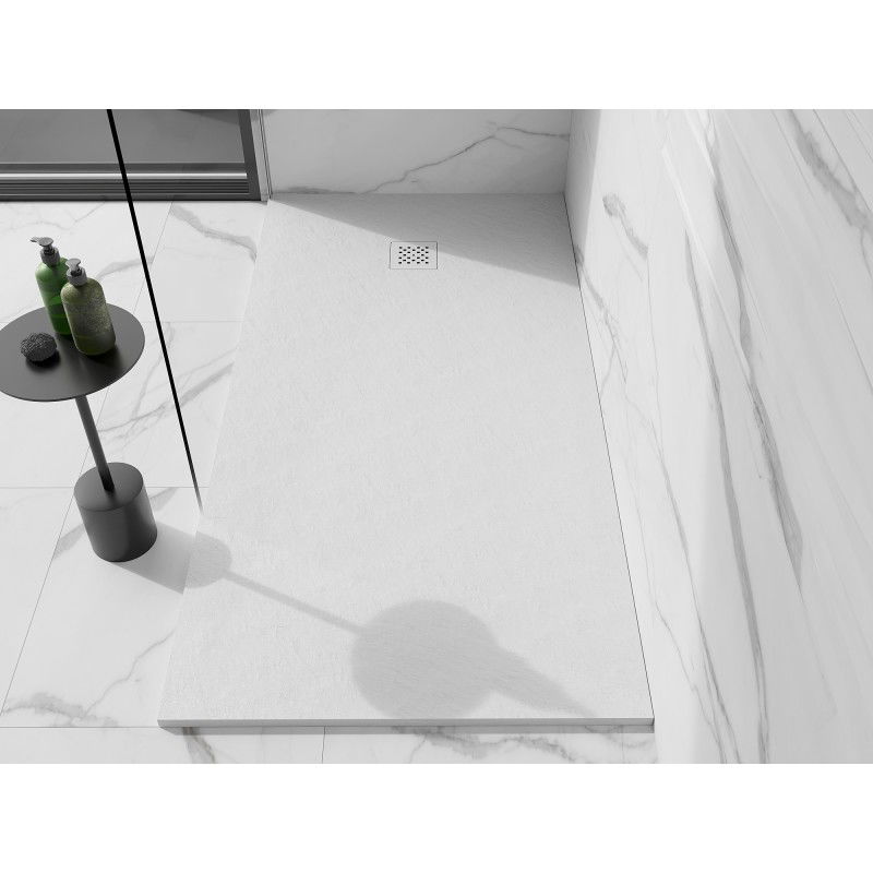 Mexen Stone+ plato de ducha rectangular de composite 160 x 80 cm, blanco, embellecedor blanco - 44108016-W