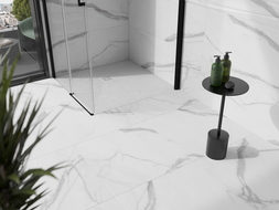 Mexen Stone+ 90 x 90 cm neliön muotoinen komposiittisuihkuallas, valkoinen, valkoinen kansi - 44109090-W