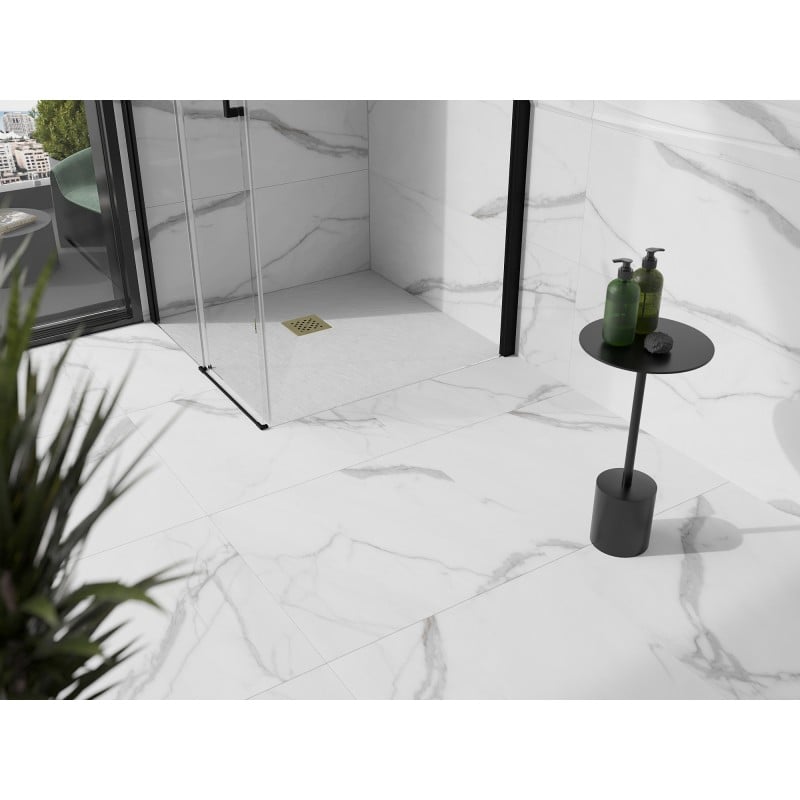 Mexen Stone+ brodzik kompozytowy kwadratowy 90 x 90 cm, biały, maskownica złota - 44109090-G