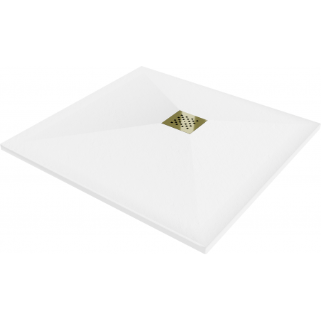 Mexen Stone+ brodzik kompozytowy kwadratowy 90 x 90 cm, biały, maskownica złota - 44109090-G