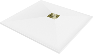 Mexen Stone+ brodzik kompozytowy kwadratowy 90 x 90 cm, biały, maskownica złota - 44109090-G