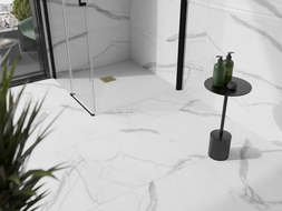 Mexen Stone+ quadratische Komposit-Duschwanne 80 x 80 cm, weiß, goldene Abdeckung - 44108080-G
