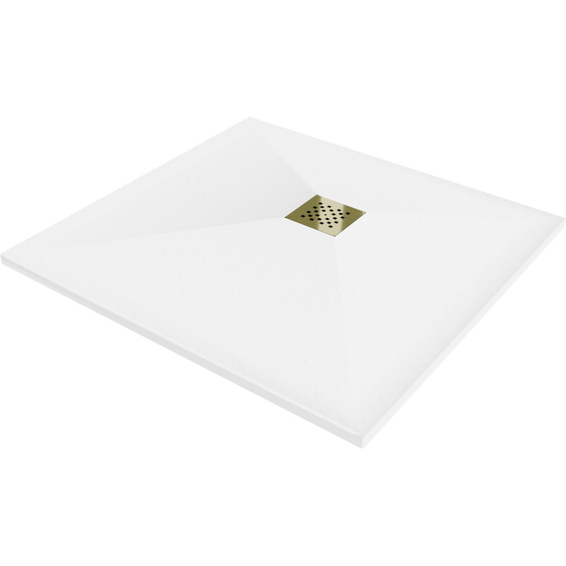 Mexen Stone+ plato de ducha cuadrado de composite 80 x 80 cm, blanco, cubierta dorada - 44108080-G