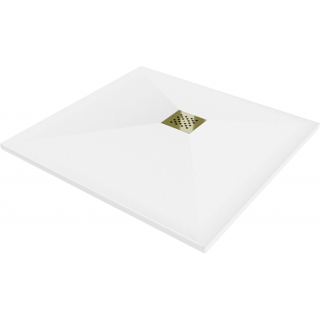 Mexen Stone+ quadratische Komposit-Duschwanne 80 x 80 cm, weiß, goldene Abdeckung - 44108080-G