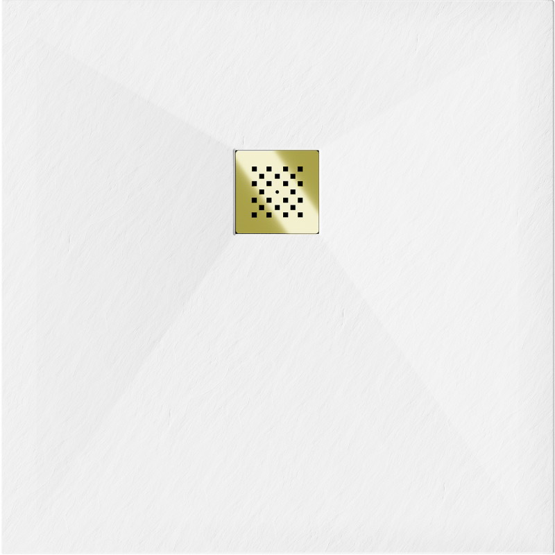 Mexen Stone+ plato de ducha cuadrado de composite 80 x 80 cm, blanco, cubierta dorada - 44108080-G