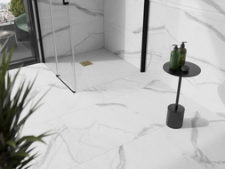 Mexen Stone+ vierkante composiet douchebak 70 x 70 cm, wit, goudkleurige afdekking - 44107070-G