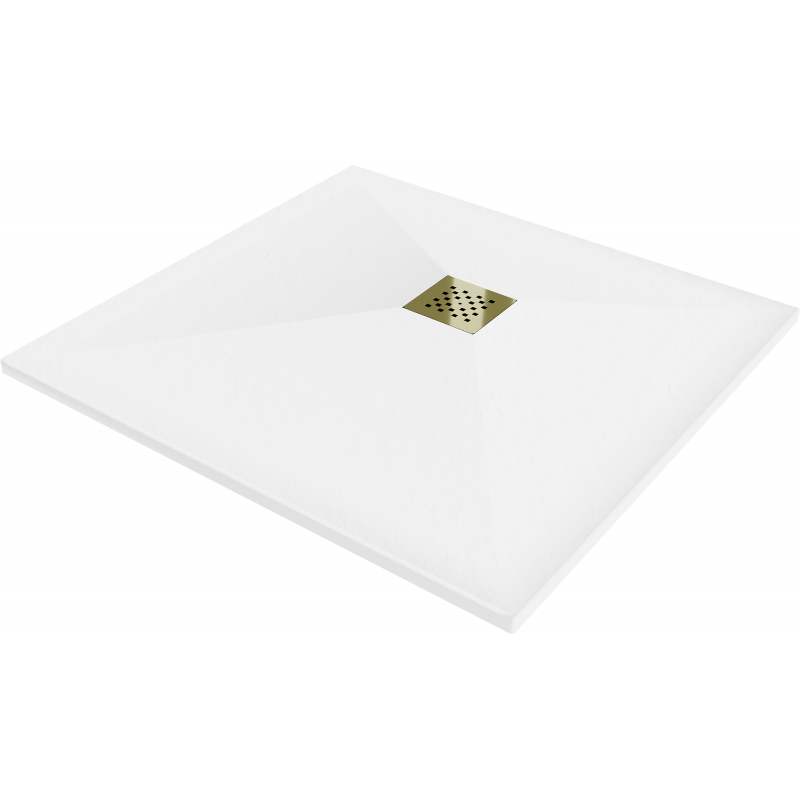 Mexen Stone+ plato de ducha de resina cuadrado 70 x 70 cm, blanco, cubierta dorada - 44107070-G