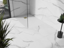 Mexen Stone+ brodzik kompozytowy kwadratowy 120 x 100 cm, biały, maskownica złota - 44101012-G