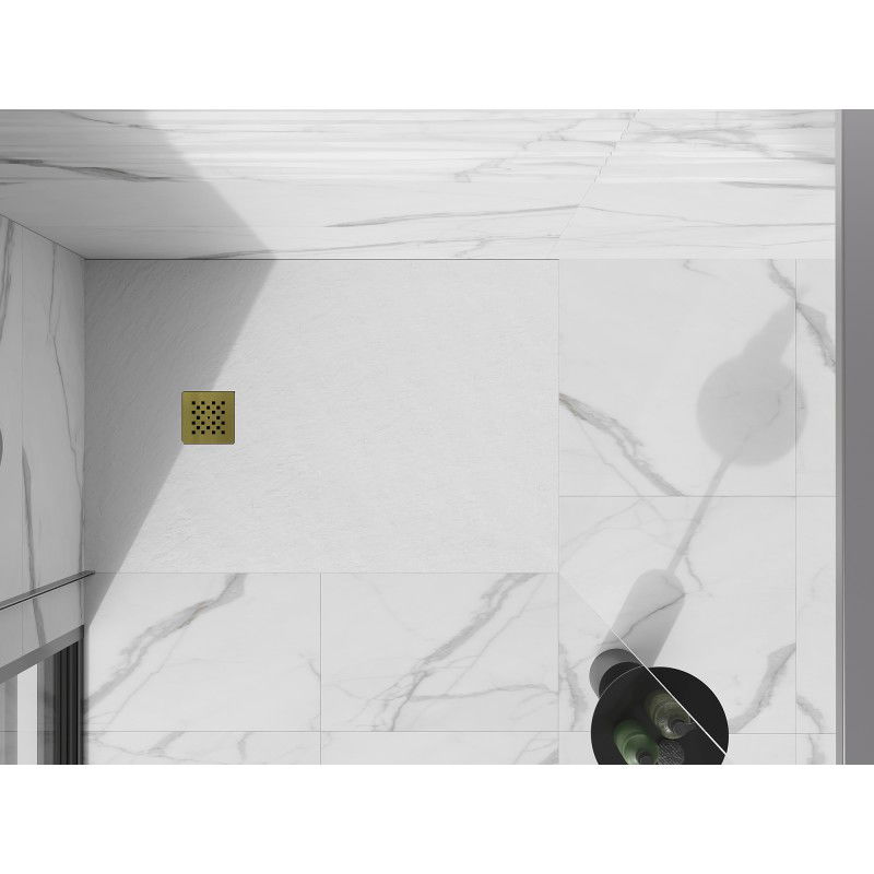 Mexen Stone+ piatto doccia quadrato in composito 140 x 100 cm, bianco, copertura dorata - 44101014-G