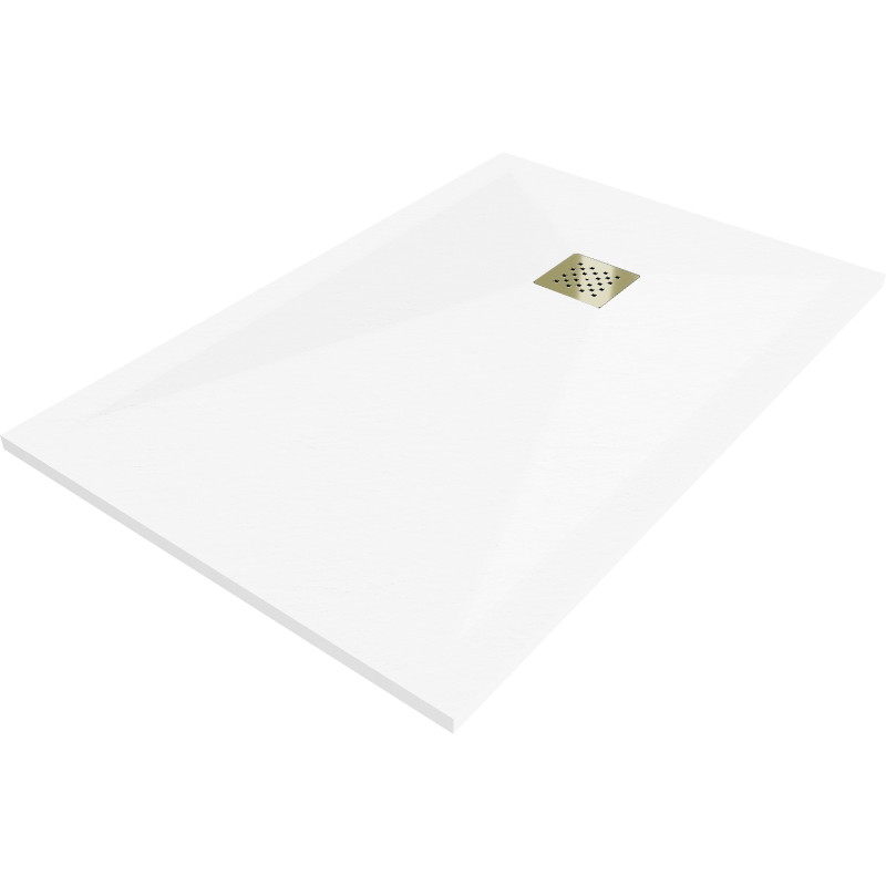 Mexen Stone+ ristkülikukujuline komposiitdušialus 130 x 90 cm, valge, kuldne kate - 44109013-G