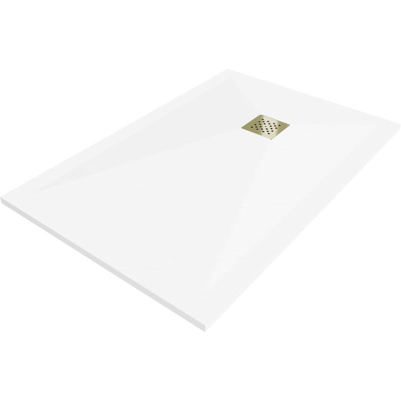 Mexen Stone+ brodzik kompozytowy prostokątny 100 x 90 cm, biały, maskownica złota - 44109010-G
