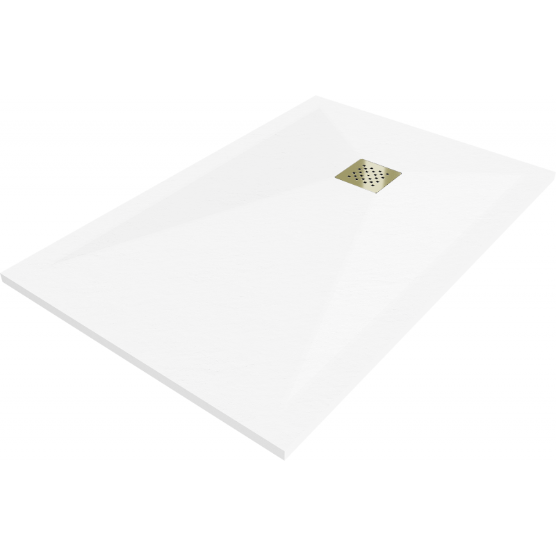 Mexen Stone+ brodzik kompozytowy prostokątny 110 x 90 cm, biały, maskownica złota - 44109011-G