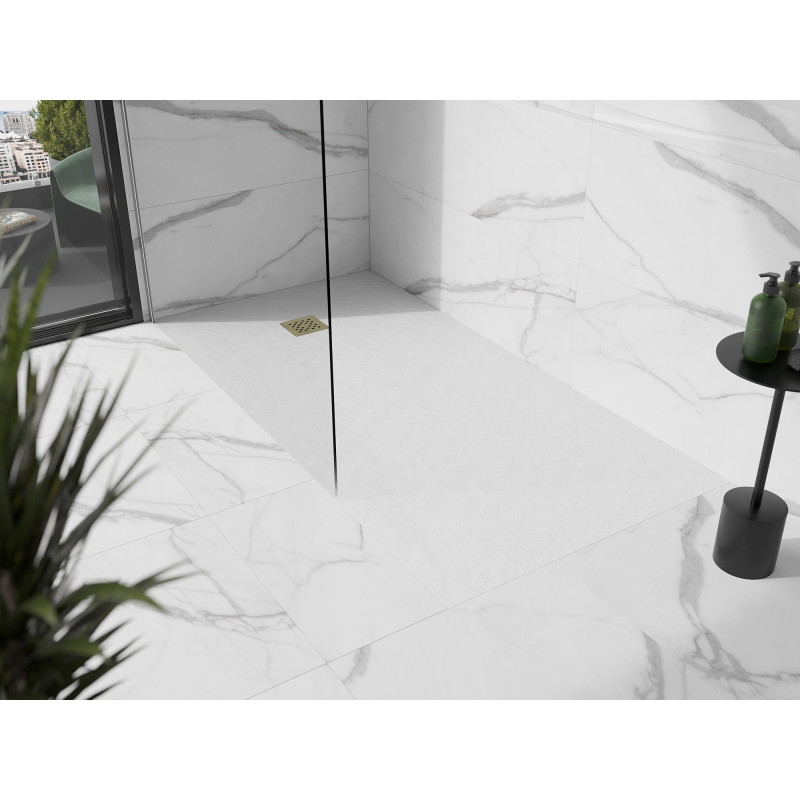 Mexen Stone+ ristkülikukujuline komposiitdušialus 160 x 80 cm, valge, kuldne kate - 44108016-G