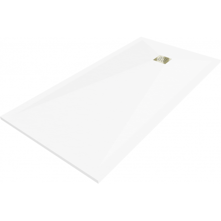 Mexen Stone+ brodzik kompozytowy prostokątny 160 x 80 cm, biały, maskownica złota - 44108016-G