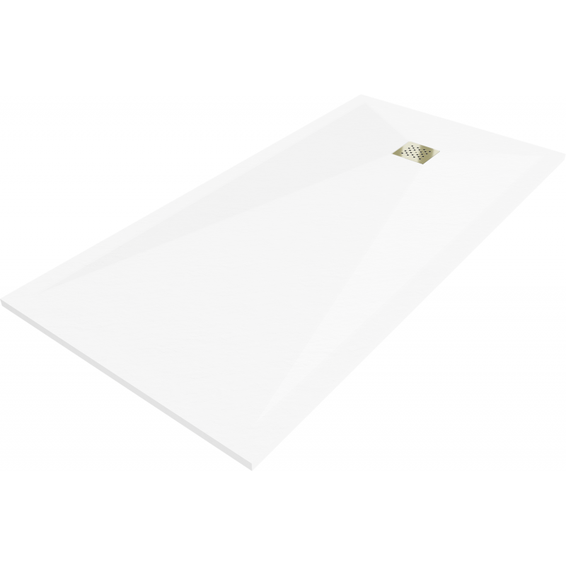 Mexen Stone+ brodzik kompozytowy prostokątny 180 x 80 cm, biały, maskownica złota - 44108018-G