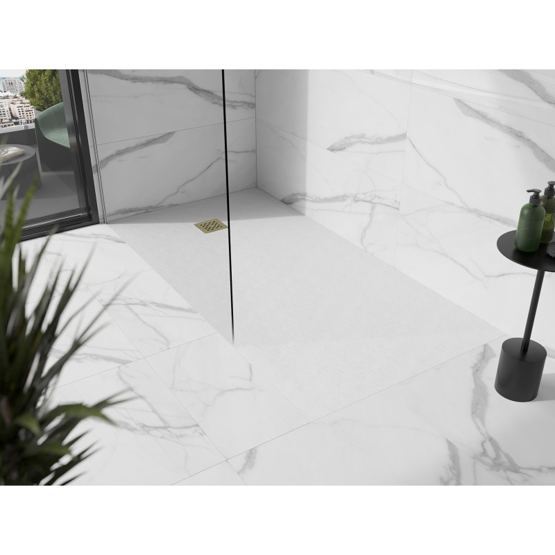 Mexen Stone+ brodzik kompozytowy prostokątny 180 x 80 cm, biały, maskownica złota - 44108018-G