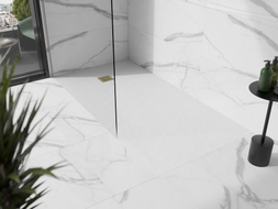 Mexen Stone+ 180 x 80 cm ristkülikukujuline komposiidist dušialus, valge, kuldne kate - 44108018-G
