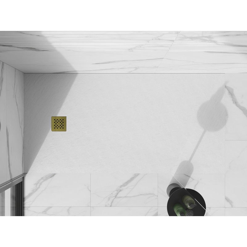 Mexen Stone+ rechteckiger Komposit-Duschwanne 180 x 80 cm, weiß, goldene Abdeckung - 44108018-G