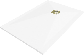 Mexen Stone+ composite rectangular shower tray 140 x 80 cm, white, gold cover - 44108014-G