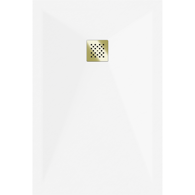 Mexen Stone+ brodzik kompozytowy prostokątny 140 x 80 cm, biały, maskownica złota - 44108014-G