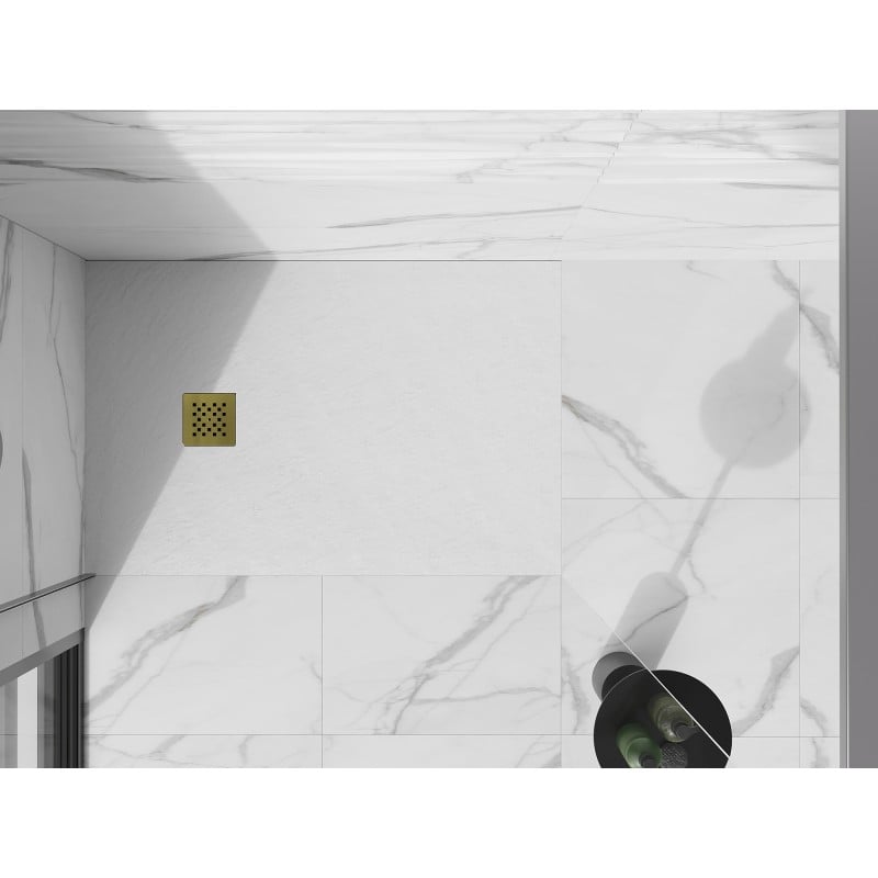Mexen Stone+ composite rectangular tray 140 x 70 cm, white, gold cover - 44107014-G