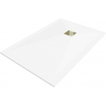 Mexen Stone+ rectangular composite shower tray 100 x 70 cm, white, gold grill - 44107010-G