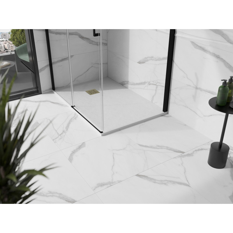 Mexen Stone+ pravokutna kompozitna tuš kada 90 x 70 cm, bijela, zlatni pokrov - 44107090-G