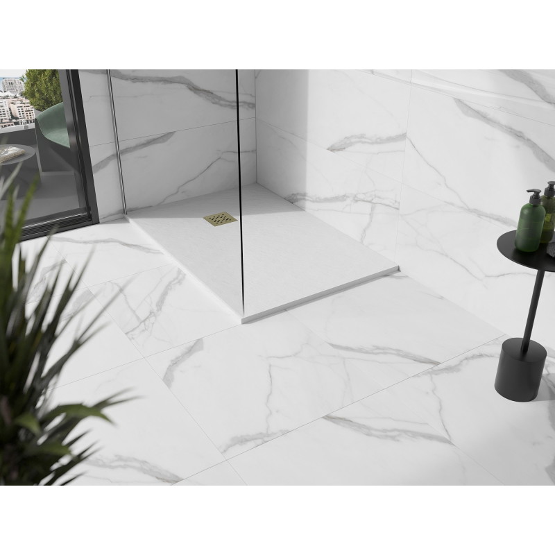 Mexen Stone+ pravokutna kompozitna tuš kada 90 x 70 cm, bijela, zlatni pokrov - 44107090-G