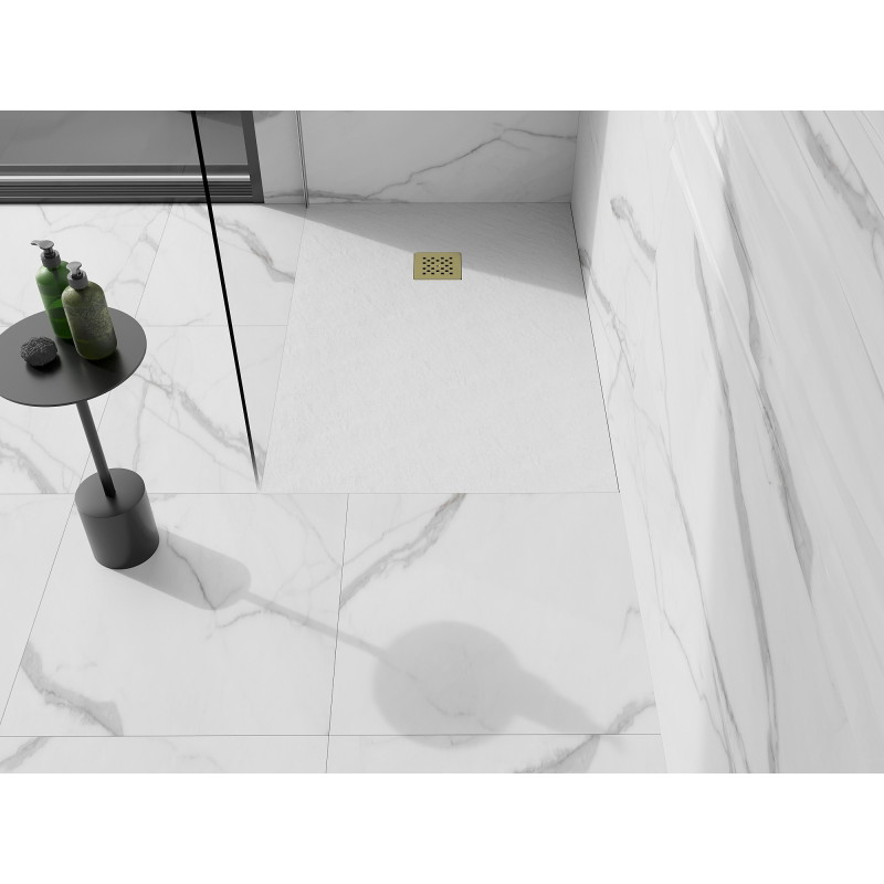 Mexen Stone+ pravokutna kompozitna tuš kada 90 x 70 cm, bijela, zlatni pokrov - 44107090-G