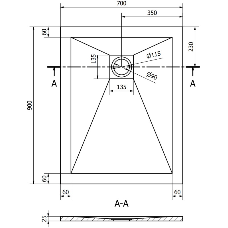 Mexen Stone+ pravokutna kompozitna tuš kada 90 x 70 cm, bijela, zlatni pokrov - 44107090-G