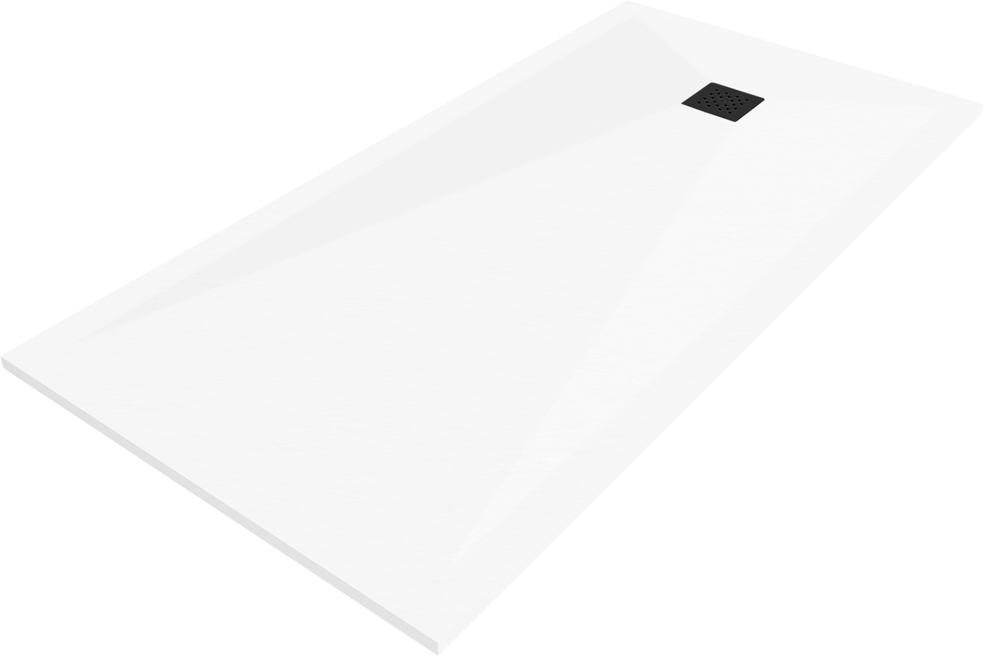 Mexen Stone+ brodzik kompozytowy prostokątny 180 x 70 cm, biały, maskownica czarna - 44107018-B