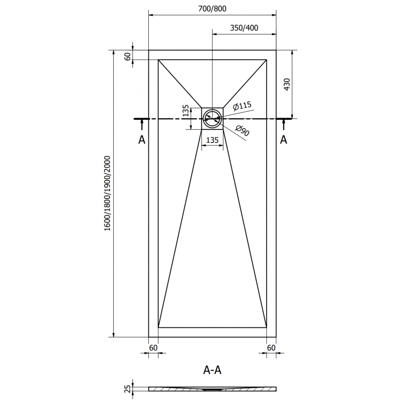 Mexen Stone+ plato de ducha compuesto rectangular 160 x 70 cm, blanco, tapa negra - 44107016-B