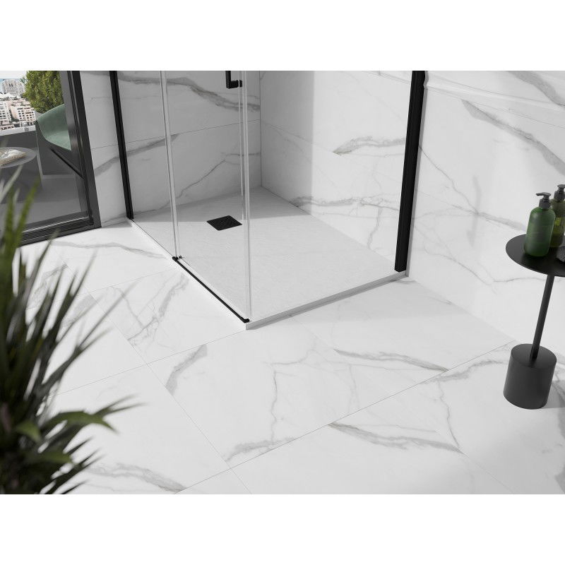 Mexen Stone+ taisnstūrveida kompozītmateriāla dušas paliktnis 120 x 100 cm, balts, melns pārsegs - 44101012-B