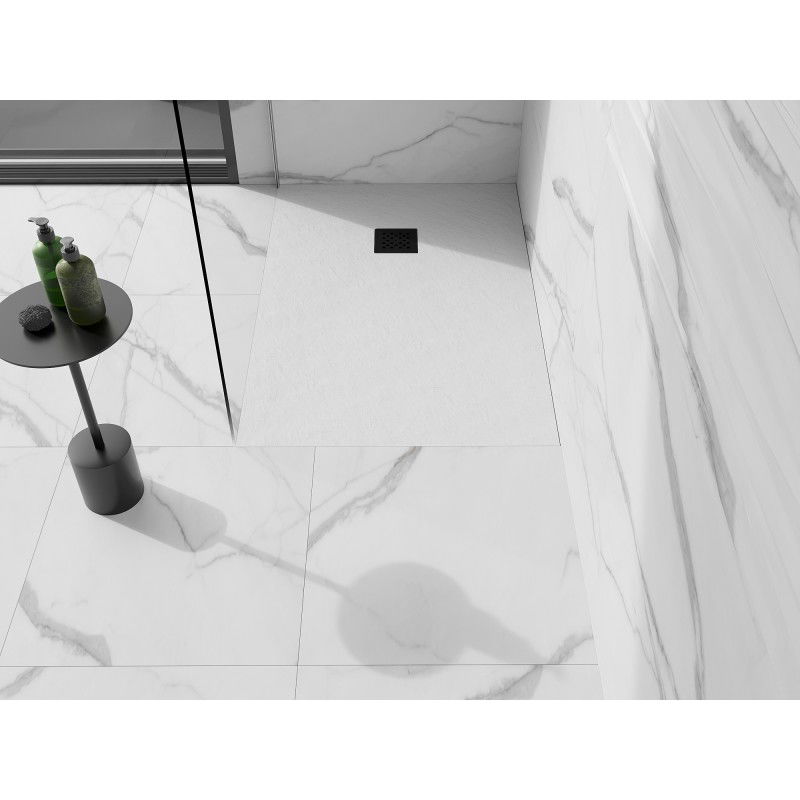 Mexen Stone+ base de duche retangular de compósito 130 x 70 cm, branco, tampa preta - 44107013-B